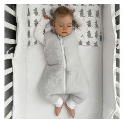 SOVEPOSE/NATTPOSE med ben MUSSELIN + BLUE  (116-128cm)