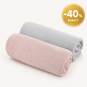 2-pack SWADDLE MUSSELIN / GULPEKLUT GREY/PINK 75x75cm
