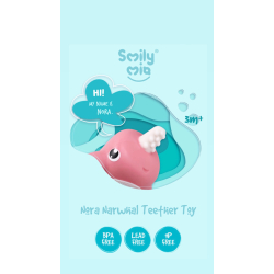 BITELEKE NORA PINK, Smily Mia Nora Narwhal Soft Silicone Teething Toy/Toothbrush with Two Handles 