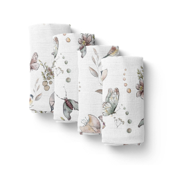 4-pack MUSSELIN GULPEKLUT - ORGANIC COTTON NATUR&PEONY 30x30cm