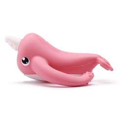 BITELEKE NORA PINK, Smily Mia Nora Narwhal Soft Silicone Teething Toy/Toothbrush with Two Handles 