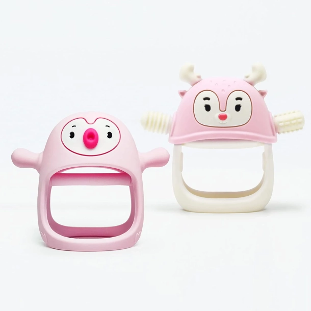 BITELEKE SETT Reindeer + Pingvin PINK, 2 in 1 SMILY MIA SET FOR ALL TEETHING NEEDS