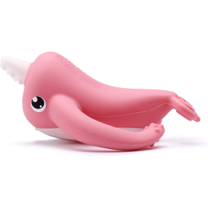 BITELEKE NORA PINK, Smily Mia Nora Narwhal Soft Silicone Teething Toy/Toothbrush with Two Handles 