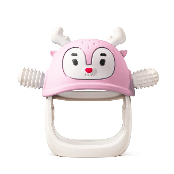 BITELEKE Reindeer PINK, Smily Mia Buddy Never Drop Silicone Baby Teething Toy 