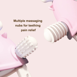 BITELEKE Reindeer PINK, Smily Mia Buddy Never Drop Silicone Baby Teething Toy 