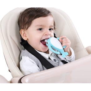 BITELEKE NORA BLUE, Smily Mia Nora Narwhal Soft Silicone Teething Toy/Toothbrush with Two Handles 
