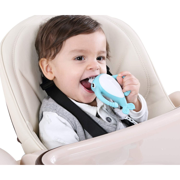 BITELEKE NORA BLUE, Smily Mia Nora Narwhal Soft Silicone Teething Toy/Toothbrush with Two Handles 