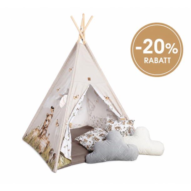TIPI TELT HAPPY BEAR Premium tipi med lekematte og puter