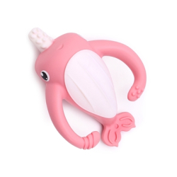 BITELEKE NORA PINK, Smily Mia Nora Narwhal Soft Silicone Teething Toy/Toothbrush with Two Handles 