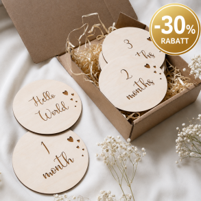 HELLO WORLD skilt I + 12 stk skilt med m�neder (ENGELSK) Milestone - milep�l