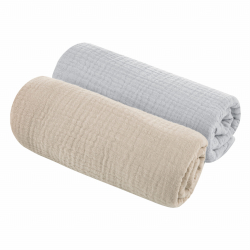 2-pack SWADDLE MUSSELIN / GULPEKLUT 70x70cm - SAND/GRAY