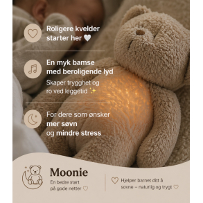 MOONIE FRIEND 2.0 ORGANIC SAND NATUR Sovebamse med lyd og nattlampe  