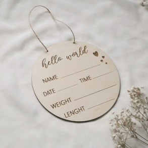 HELLLO WORLD  fdselsskilt / Milestone - milepl 16,5cm