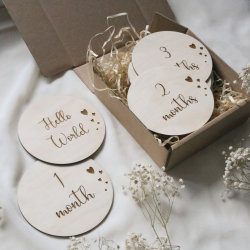 HELLO WORLD skilt I + 12 stk skilt med mneder (ENGELSK) Milestone - milepl