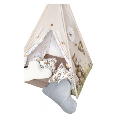 TIPI TELT HAPPY BEAR Premium tipi med lekematte og puter